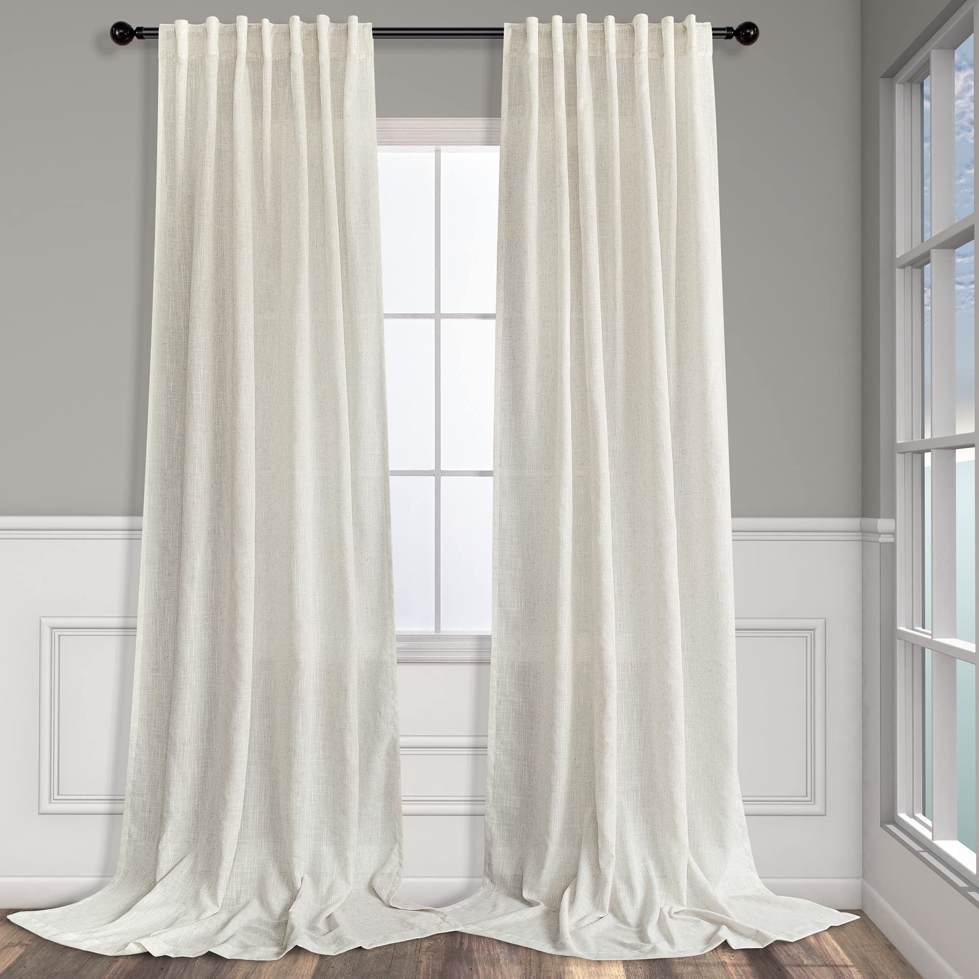 Cortinas Pitalk Natural Linen 213 Cm De Comprimento 2 Painéis Em Marfim