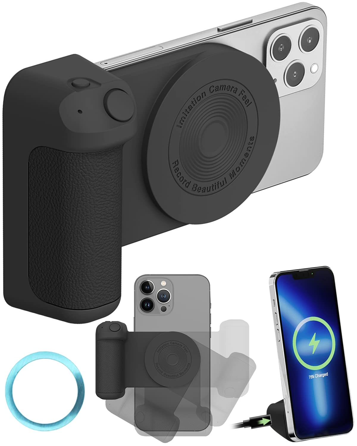 Suporte Para Celular Dromco Magnetic Camera Handle Bluetooth Black