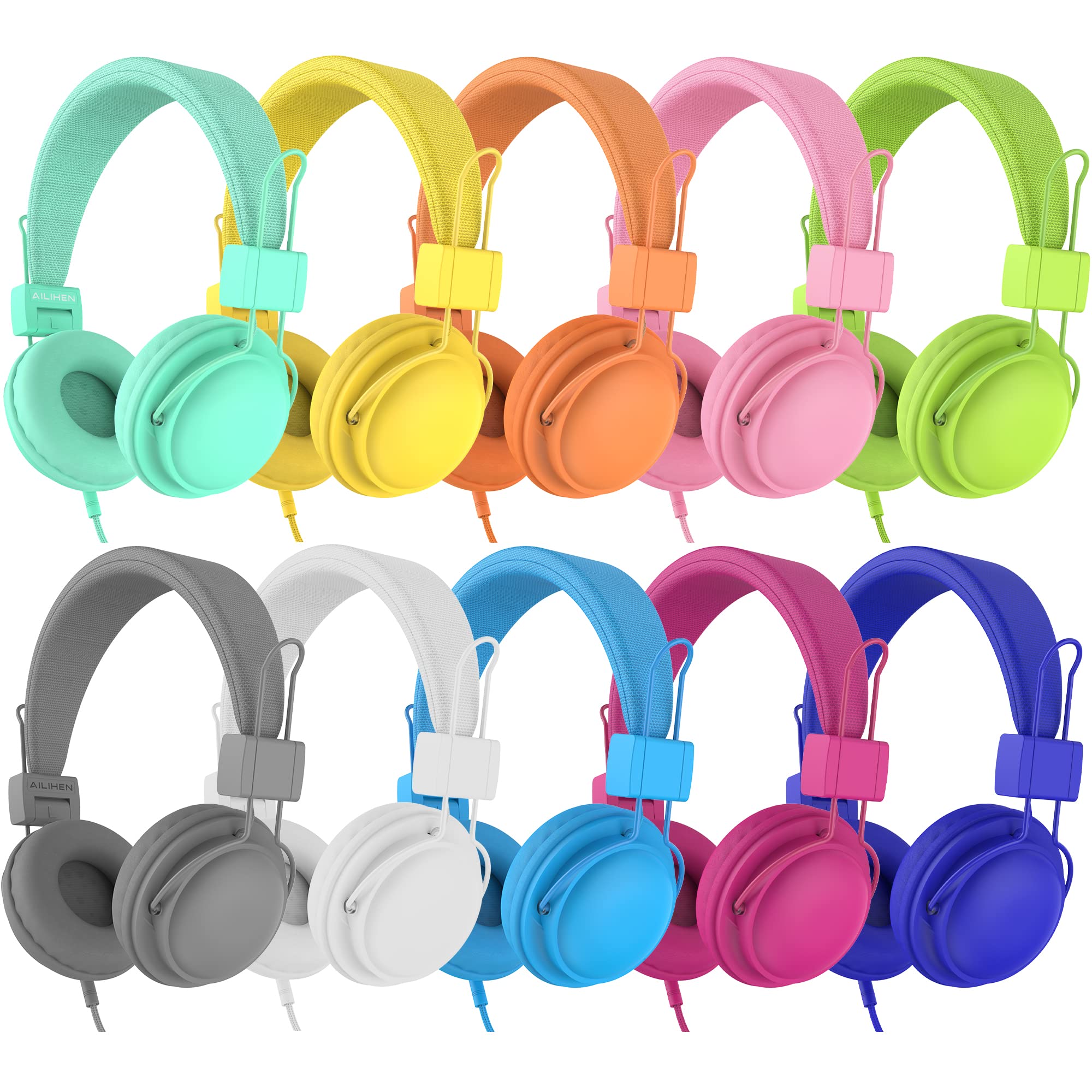 Fones De Ouvido Ailihen Kids Hd850 Com Microfone, Pacote Com 10 Unidades Multicoloridas
