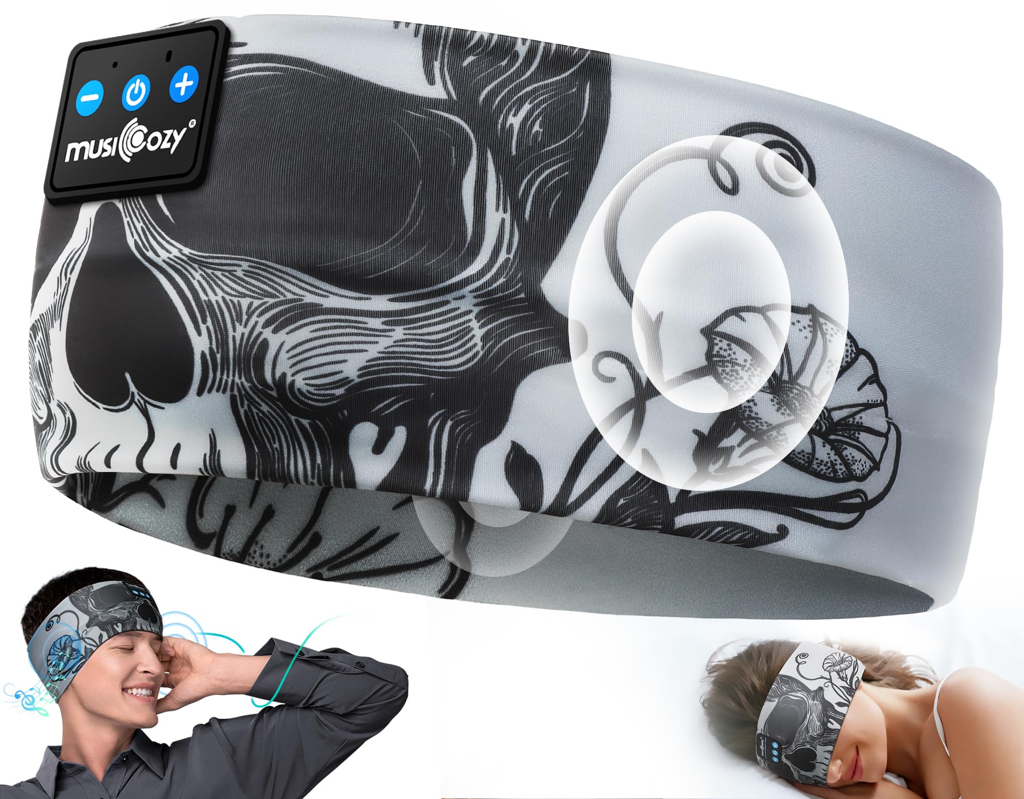 Fones De Ouvido Sleep Headband Bluetooth Musicozy Skull Design