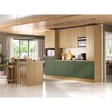 Cozinha Modulada Completa Com Bancada Ilha 8 Peças Com Tampo Freijó/freijó Brasil/verde Amalfi