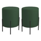 Kit 2 Puffs Orgânicos Boucle Thor Com Pés De Ferro Preto - 7 Decor Verde Escuro