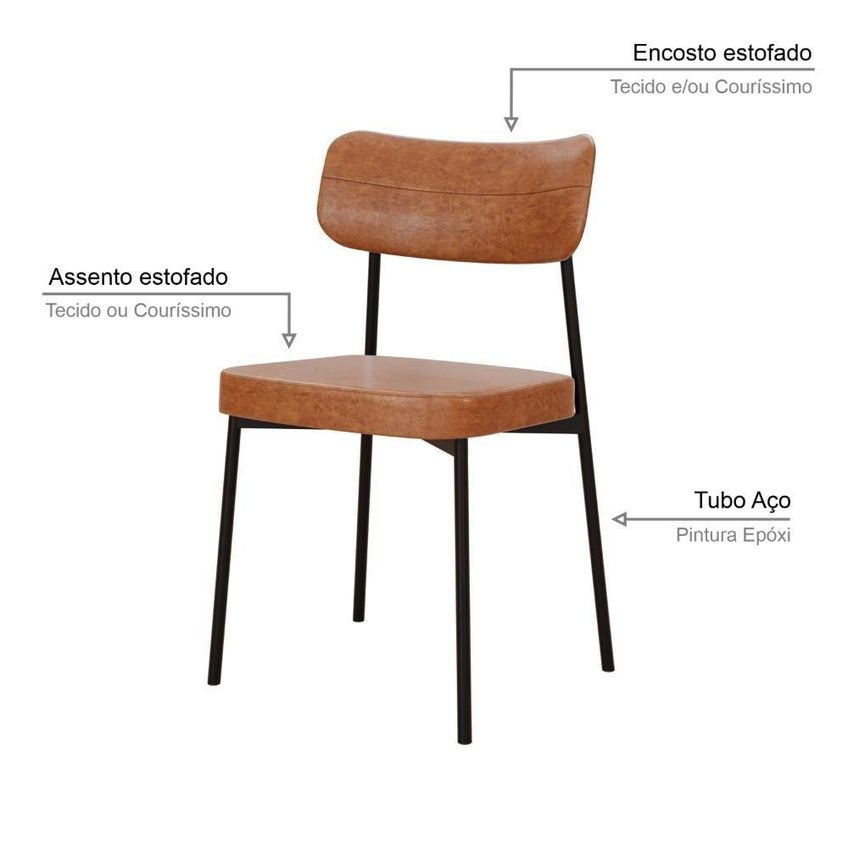 Cadeira Mynna Fixa C/4 Pes 525 X 470 X 790 Mm C/4 Un. Courino Caramelo Courino Caramelo - imagem 3