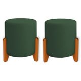 Kit 2 Puffs Orgânicos Veludo Thor Com Pés De Madeira - 7 Decor Verde Escuro