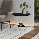 Mesa Lateral Redonda Industrial Italy Ferro Branco E Tampo Preto