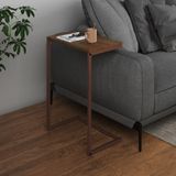 Mesa Lateral De Apoio Industrial Sofá Charmme Ferro Cobre E Tampo Amêndoa