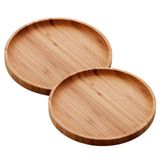 Kit 2 Prato De Bambu Madeira Redonda Cozinha Tábua 20cm