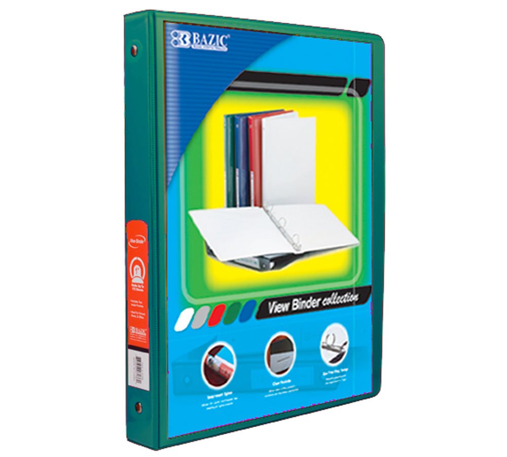 Binder Bazic 3 Ring View 1/2 Polegada Verde Com 2 Bolsos X12