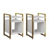 Kit 2 Mesas De Cabeceira Industrial Marrocos Ferro Dourado E Tampo Branco