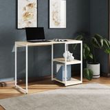 Mesa Escritório Berlim Industrial Com Prateleira Ferro Branco Tampo 110x46 Off White