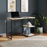 Mesa Escritório Berlim Industrial Com Prateleira Ferro Preto Tampo 110x46 Off White