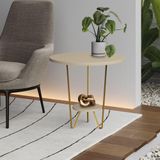 Mesa Lateral Redonda Industrial Italy Ferro Dourado E Tampo Off-white