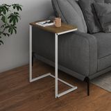 Mesa Lateral De Apoio Industrial Sofá Charmme Ferro Branco E Tampo Freijó