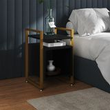 Mesa De Cabeceira Industrial Marrocos Ferro Dourado E Tampo Preto