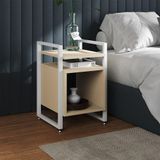 Mesa De Cabeceira Industrial Marrocos Ferro Branco E Tampo Off-white