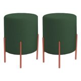 Kit 2 Puffs Orgânicos Boucle Thor Com Pés De Ferro Rosê - 7 Decor Verde Escuro