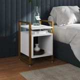 Mesa De Cabeceira Industrial Marrocos Ferro Dourado E Tampo Branco