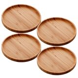 Kit 4 Prato De Bambu Madeira Redonda Cozinha Tábua 20cm