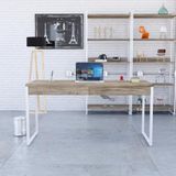 Mesa Diretor 150x60x75cm Com 2 Gavetas Kuadra Carvalho Estrutura Branca