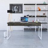 Mesa Diretor 150x60x75cm Com 2 Gavetas Kuadra Carvalho Dark Estrutura Branca