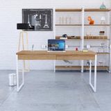 Mesa Diretor 150x60x75cm Com 2 Gavetas Kuadra Lâmina Mel Estrutura Branca