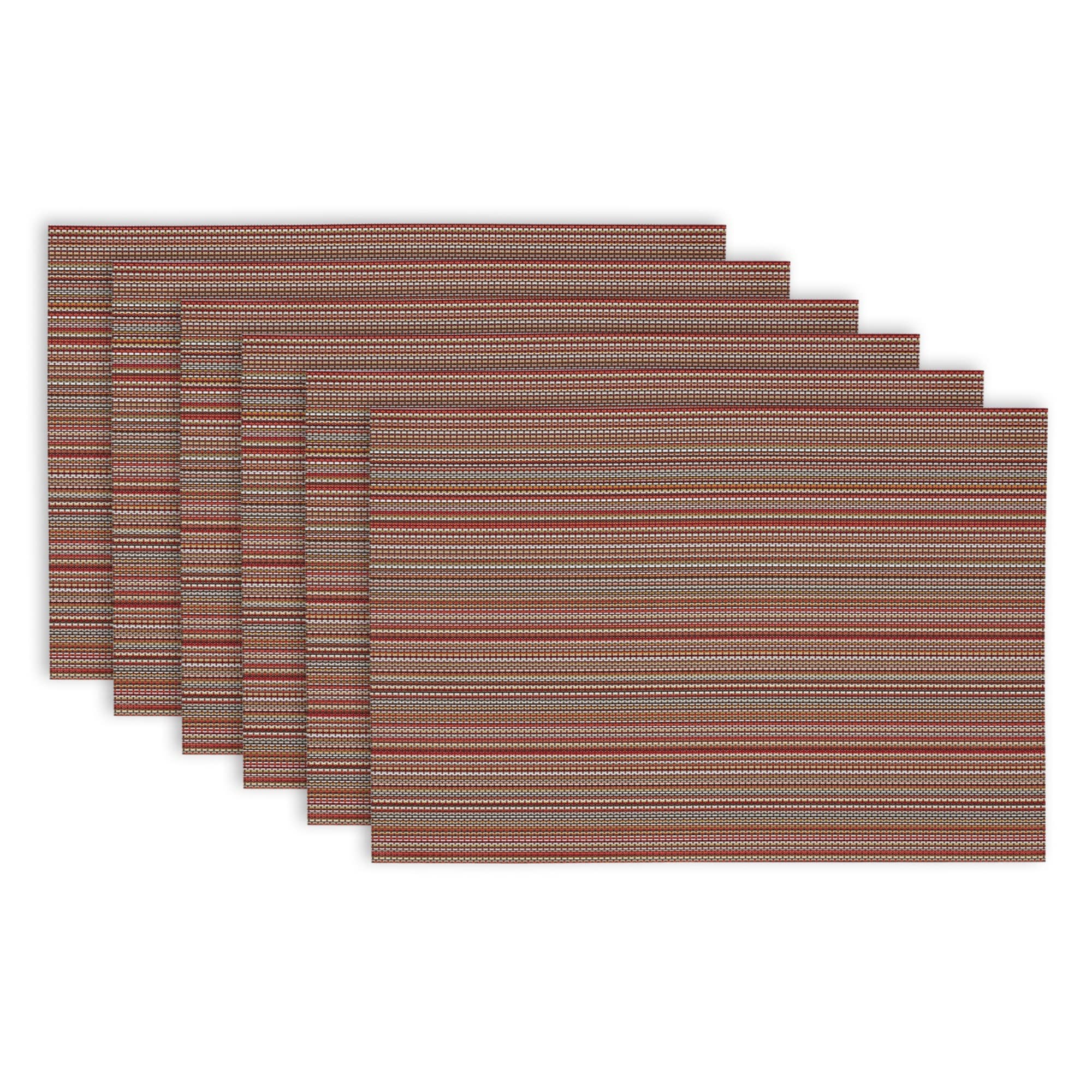 Placemat Design Imports Micro Stripe Tango Red, Conjunto De 6