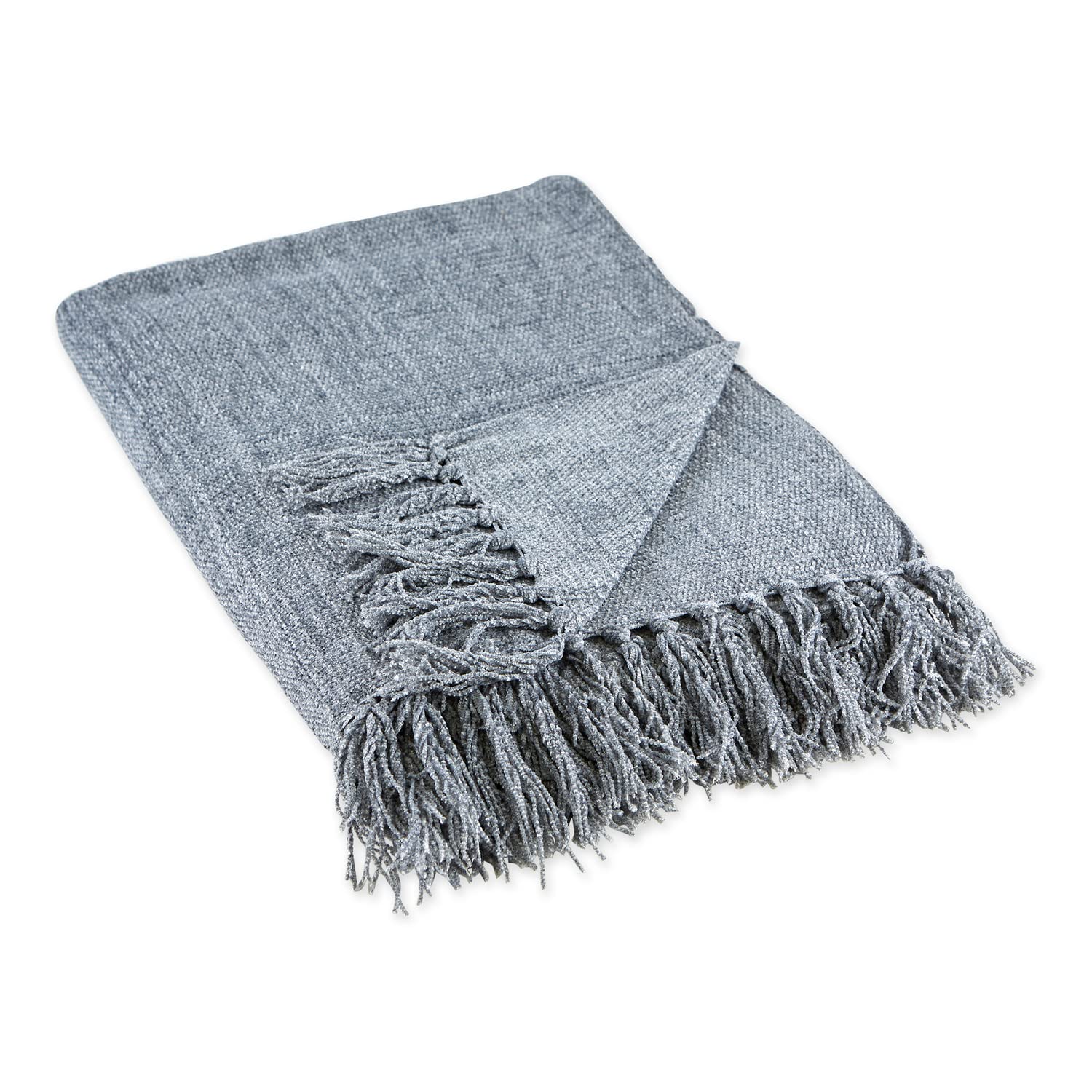 Throw Blanket Dii Chenille Com Franjas, Jeans Macio, Cinza, 50x60 Polegadas