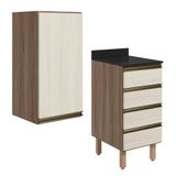 Armario Aereo E Balcao 1 Porta 4 Gavetas 40cm Mdf Kali Nicioli Carvalho Toq Bianco Toq