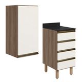 Armario Aereo E Balcao 1 Porta 4 Gavetas 40cm Mdf Kali Nicioli Carvalho Toq Off White Cetim