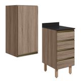 Armario Aereo E Balcao 1 Porta 4 Gavetas 40cm Mdf Kali Nicioli Carvalho Toq