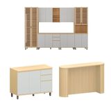 Cozinha Completa Torre Tampo 340cm Aura Luciane Móveis Carvalho/cinza Cristal