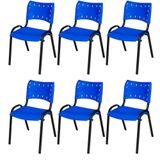 Cadeira Iso Base Preto Igreja, Escola, Escritório - Azul - Kit 6 Peças