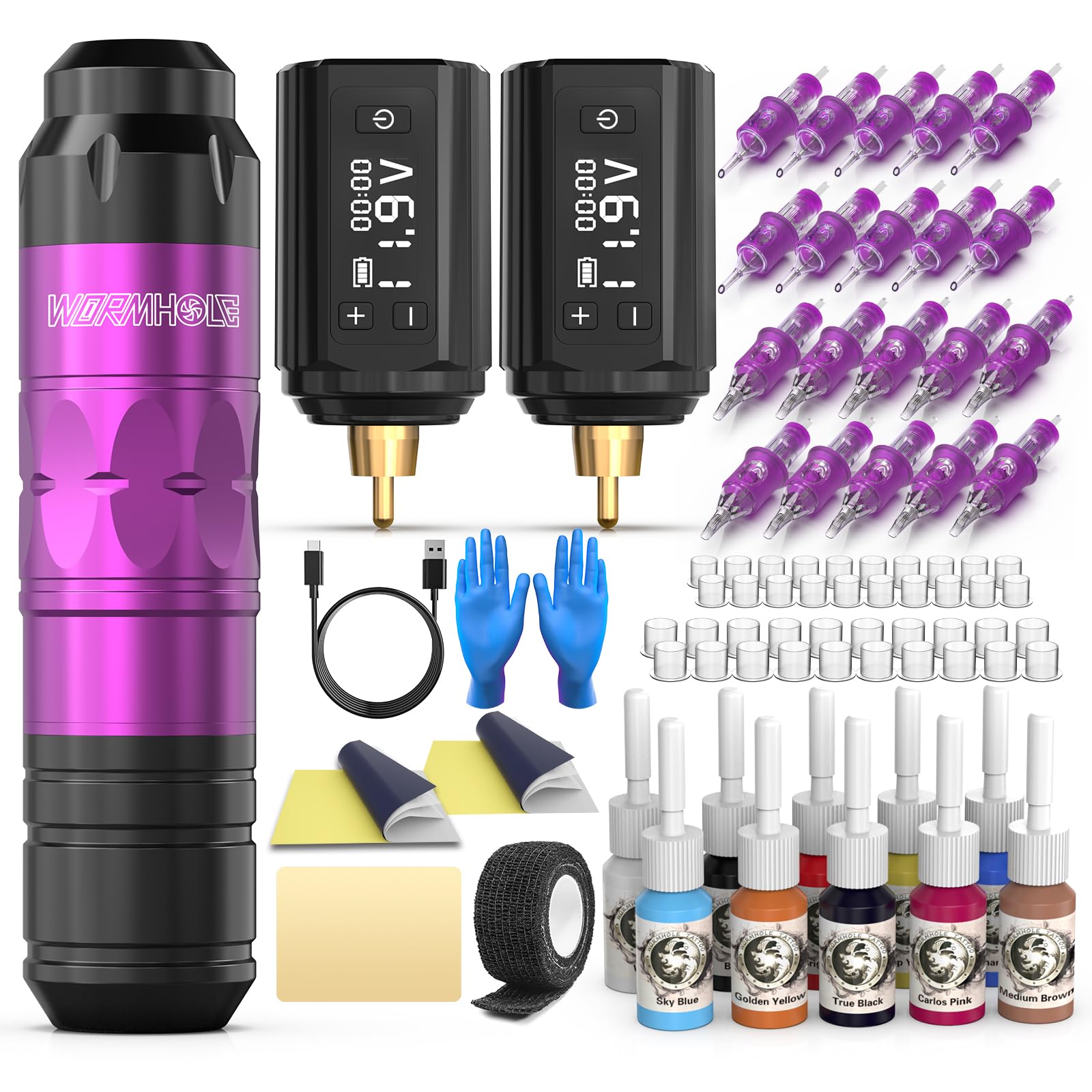 Kit De Tatuagem Wormhole Tattoo Gun Wireless Com 20 Agulhas De Cartucho