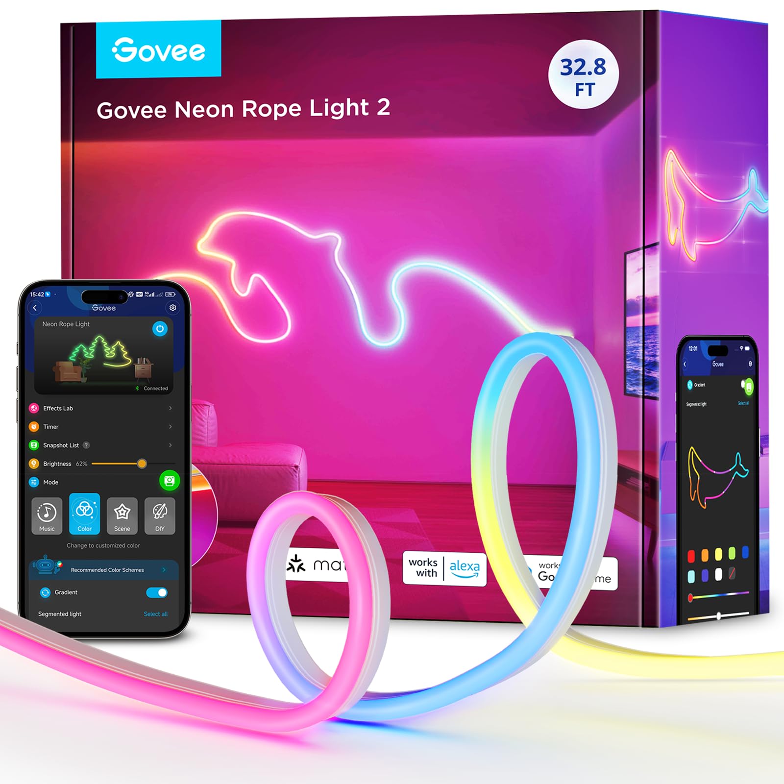 Luzes De Néon Govee Rgbic Led Smart Neon Rope Light 32,8 Pés Branca