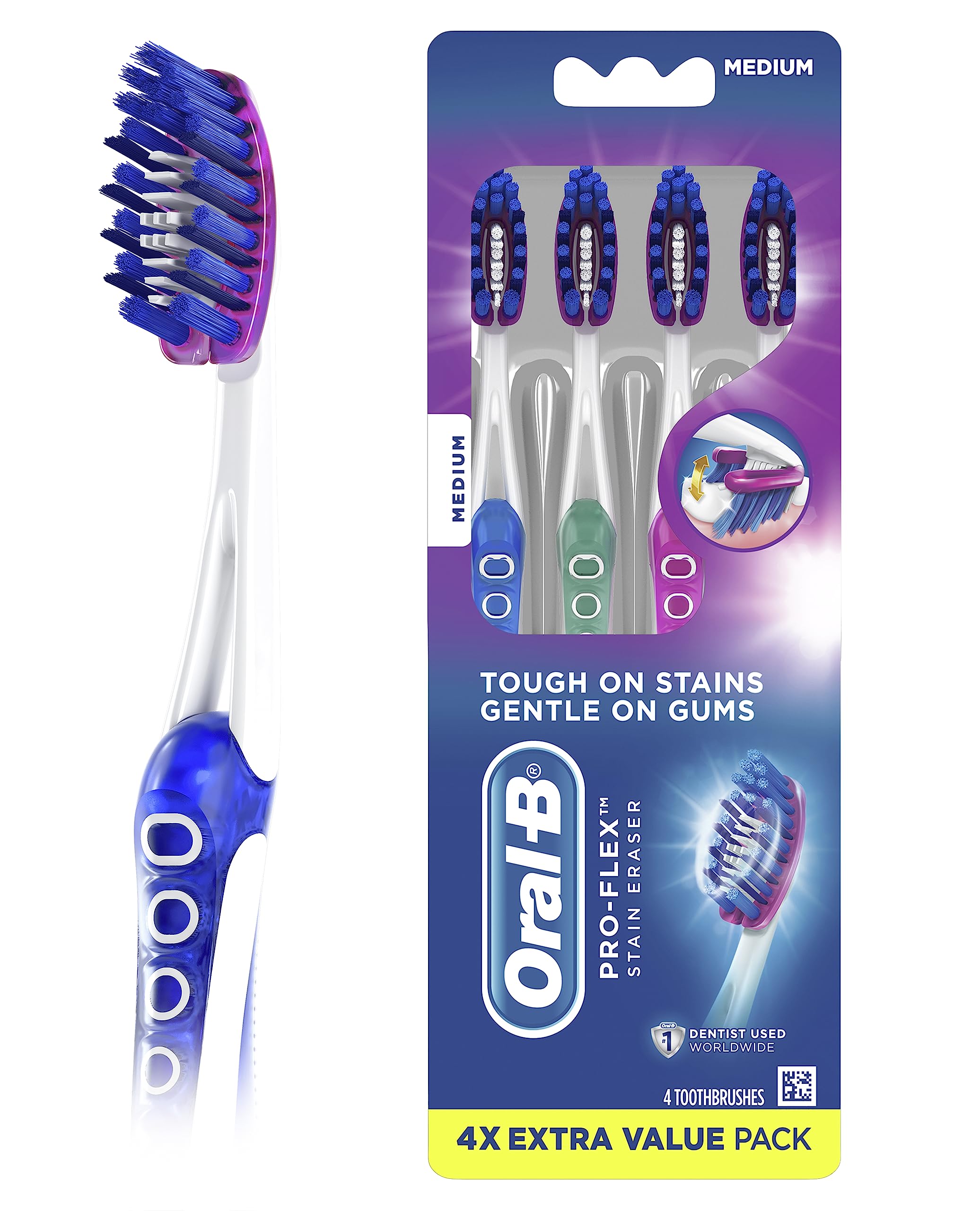 Escova De Dentes Oral-b Pro-flex Stain Eraser Medium 4 Unidades