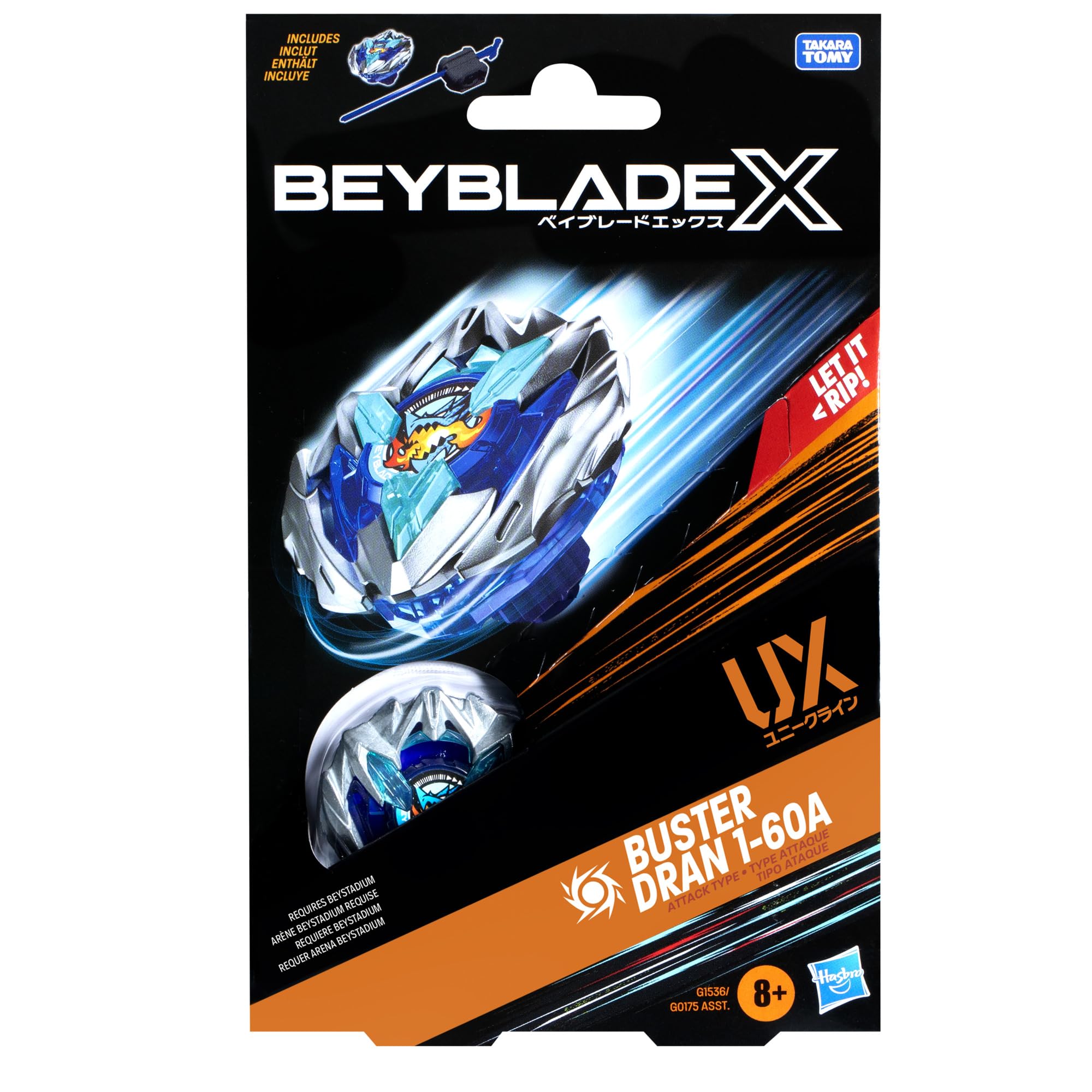 Pacote Inicial Beyblade X Buster Dran 1-60a Ux Com Launcher 8+