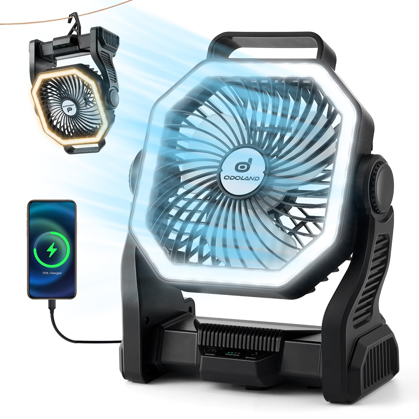 Ventilador De Acampamento Com Lanterna Led Odoland 20000mah Recarregável