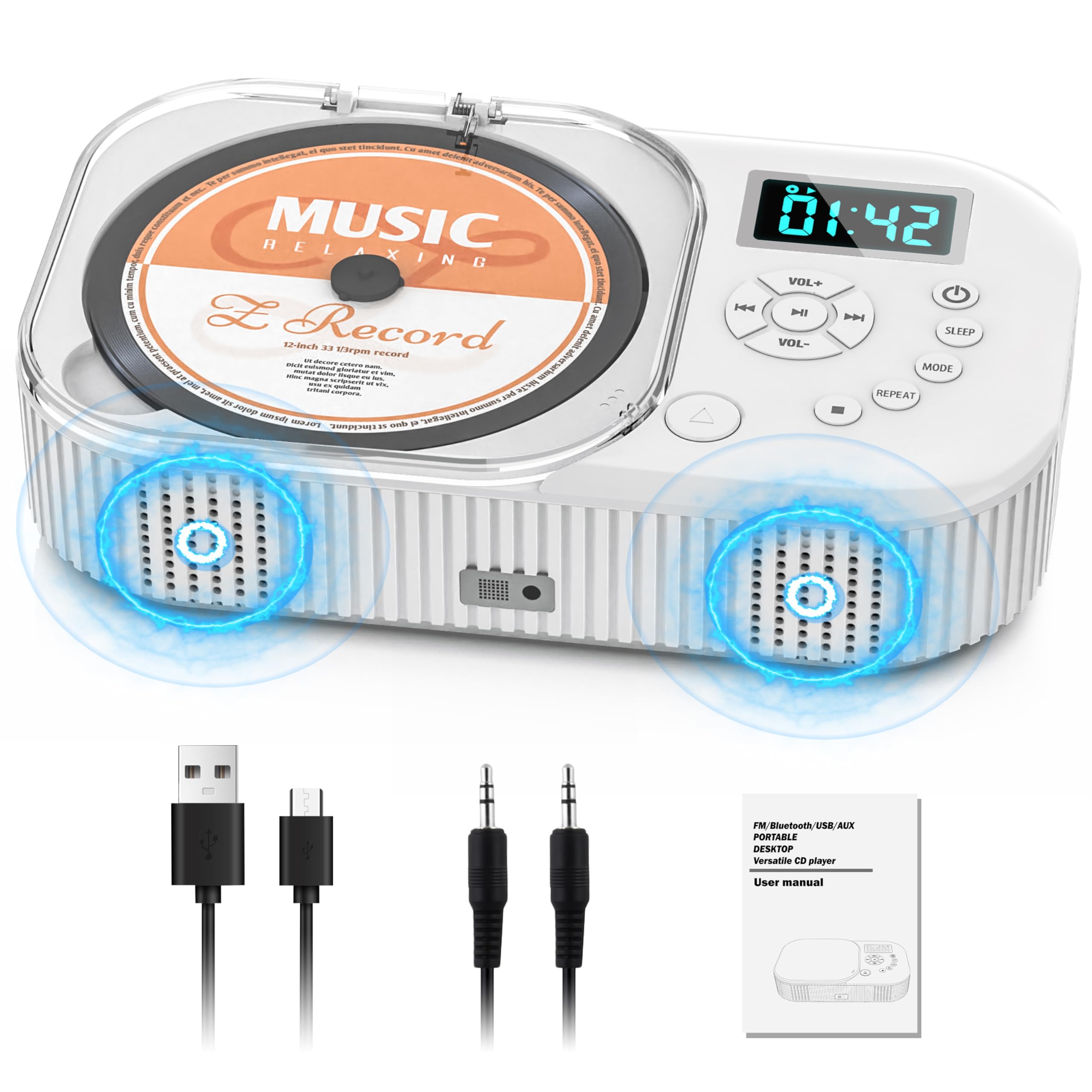 Leitor De Cd Afu 2000mah Portátil Com Bluetooth, Rádio Fm, Controle Remoto