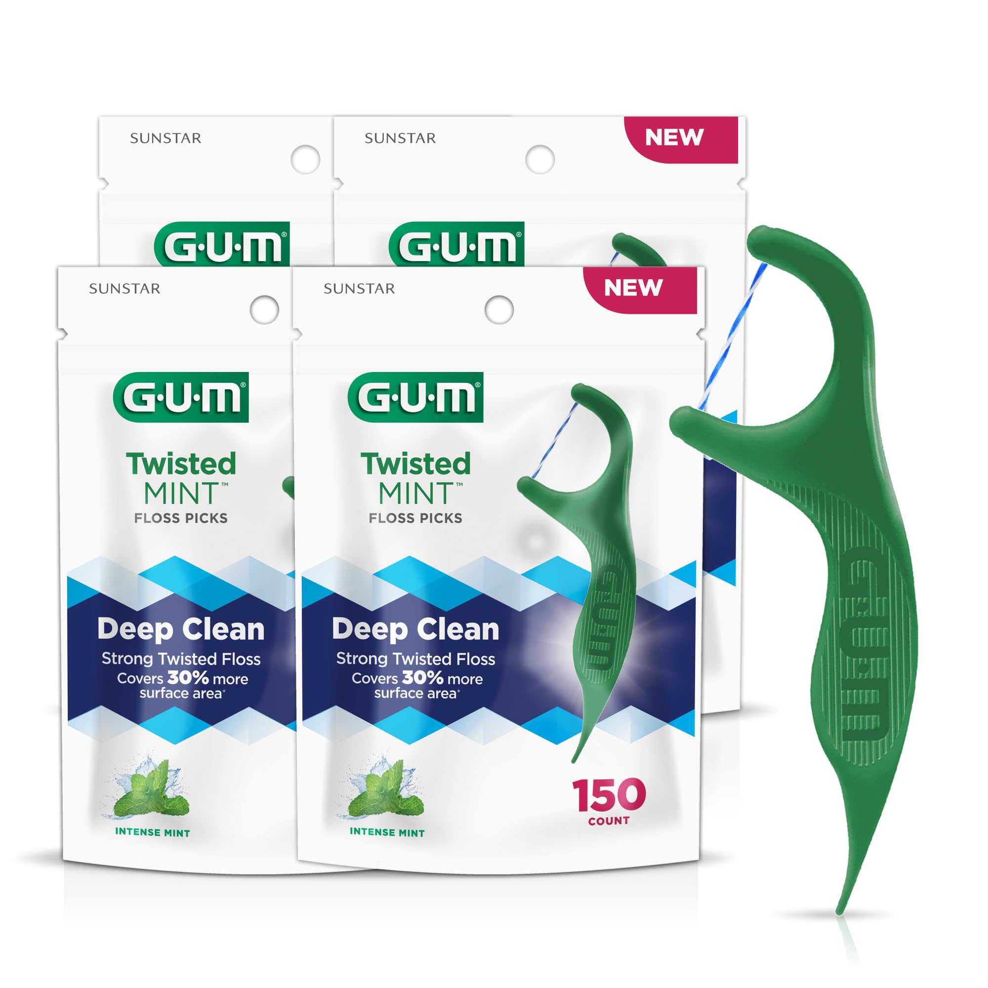 Floss Picks Gum Twisted Mint Twisted Threads 150 Unidades X4
