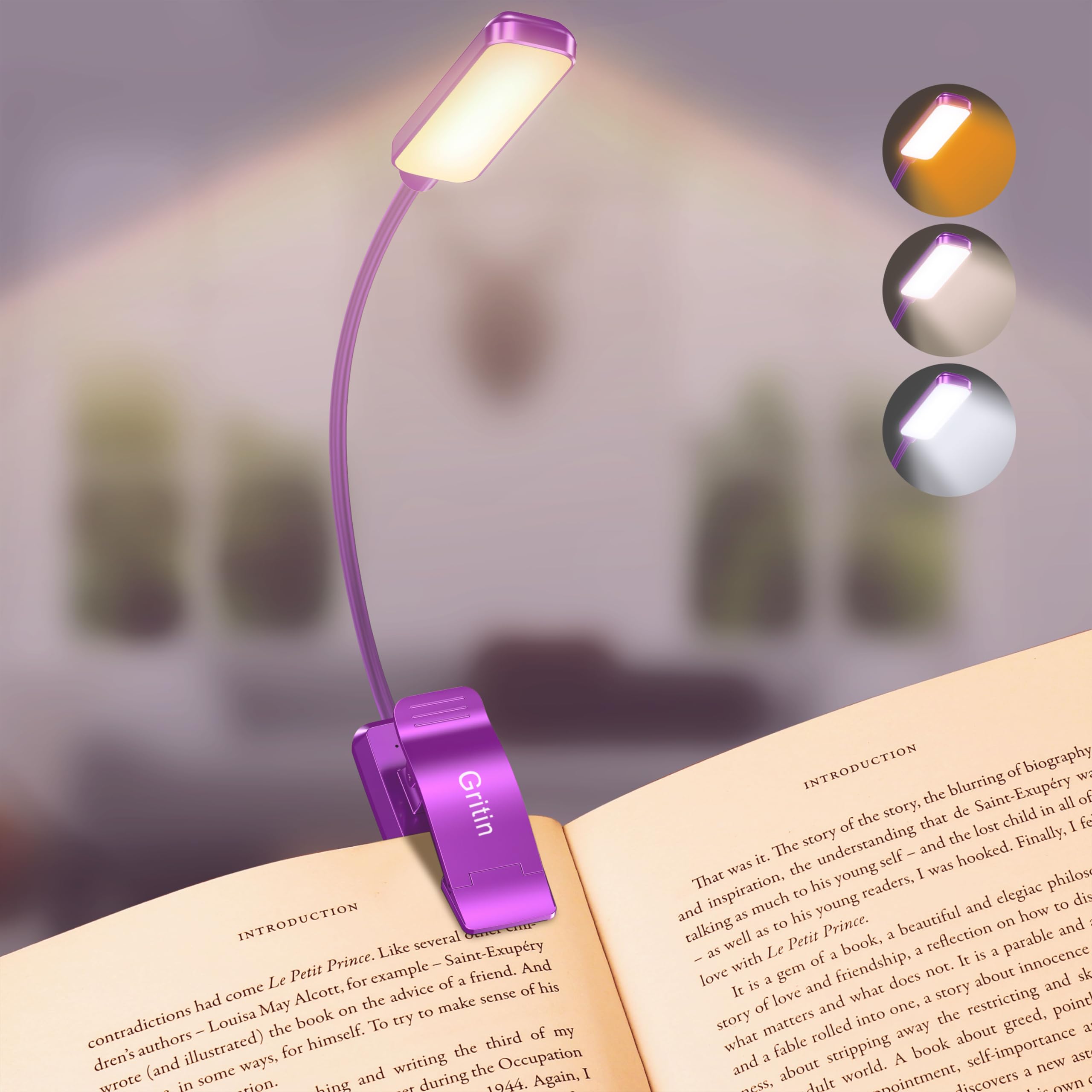 Book Light Gritin 9 Led Recarregável Com 3 Temperaturas De Cor