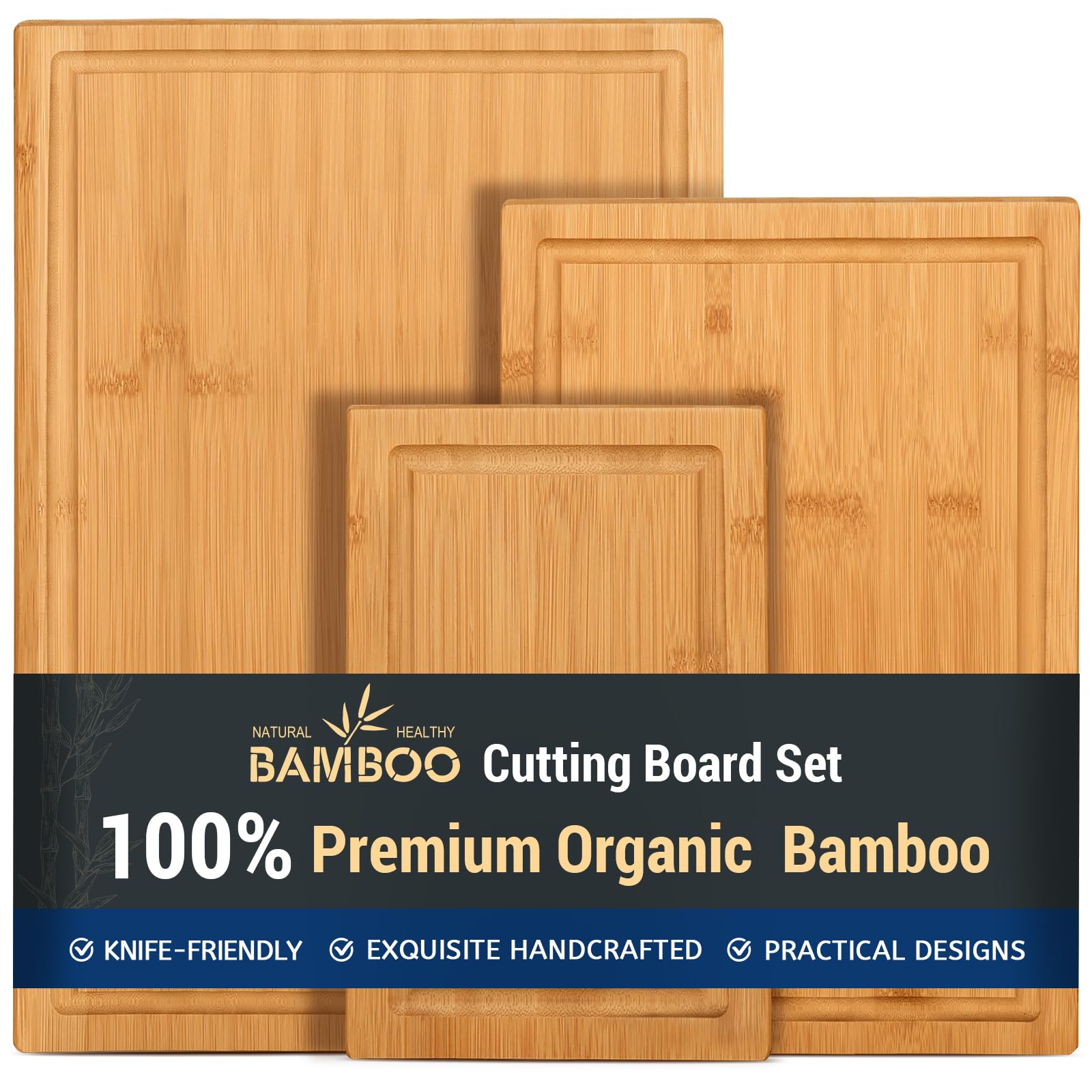 Tábua De Corte Hiware Bamboo De 3 Peças Com Juice Groove