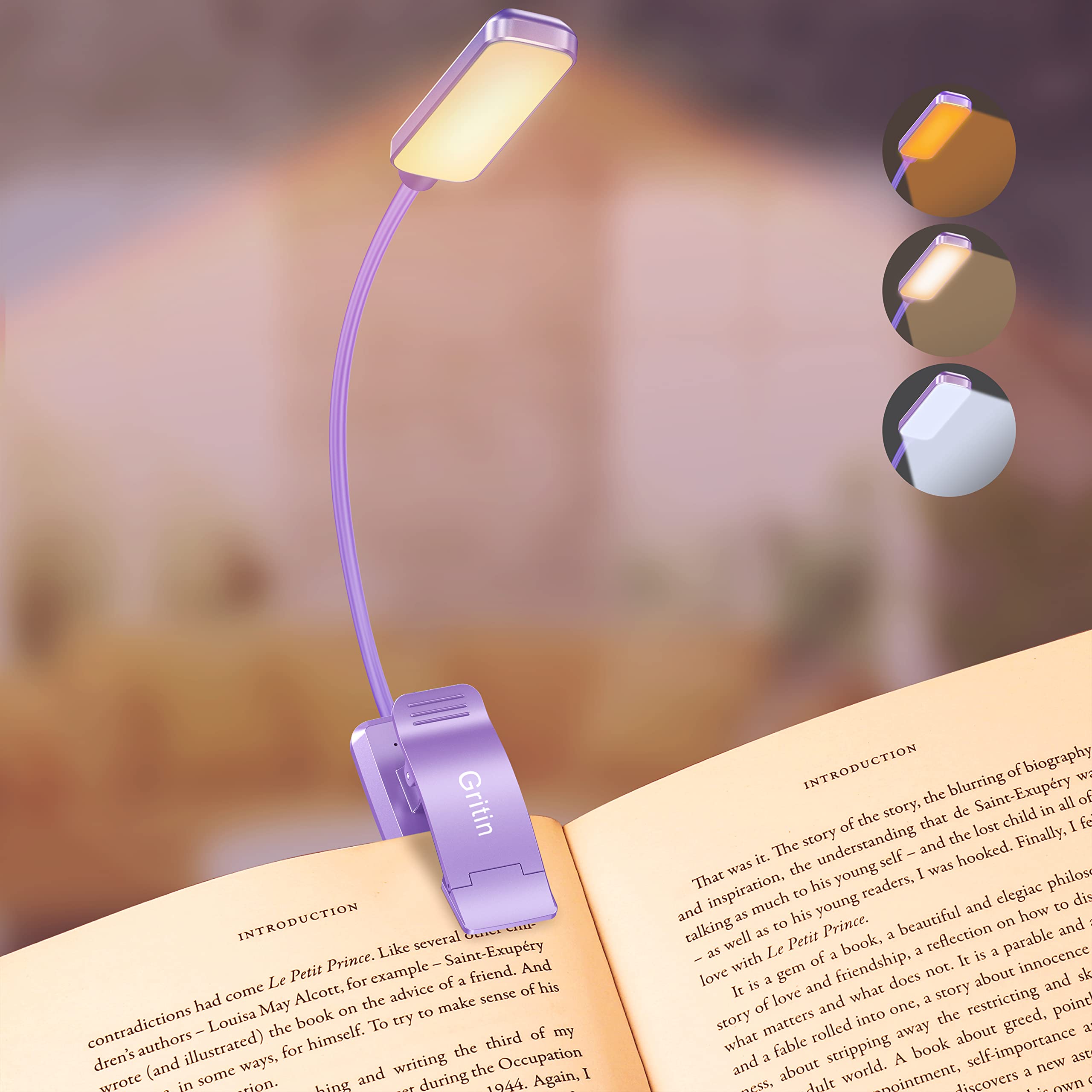 Book Light Gritin 9 Led Recarregável Com 3 Temperaturas De Cor