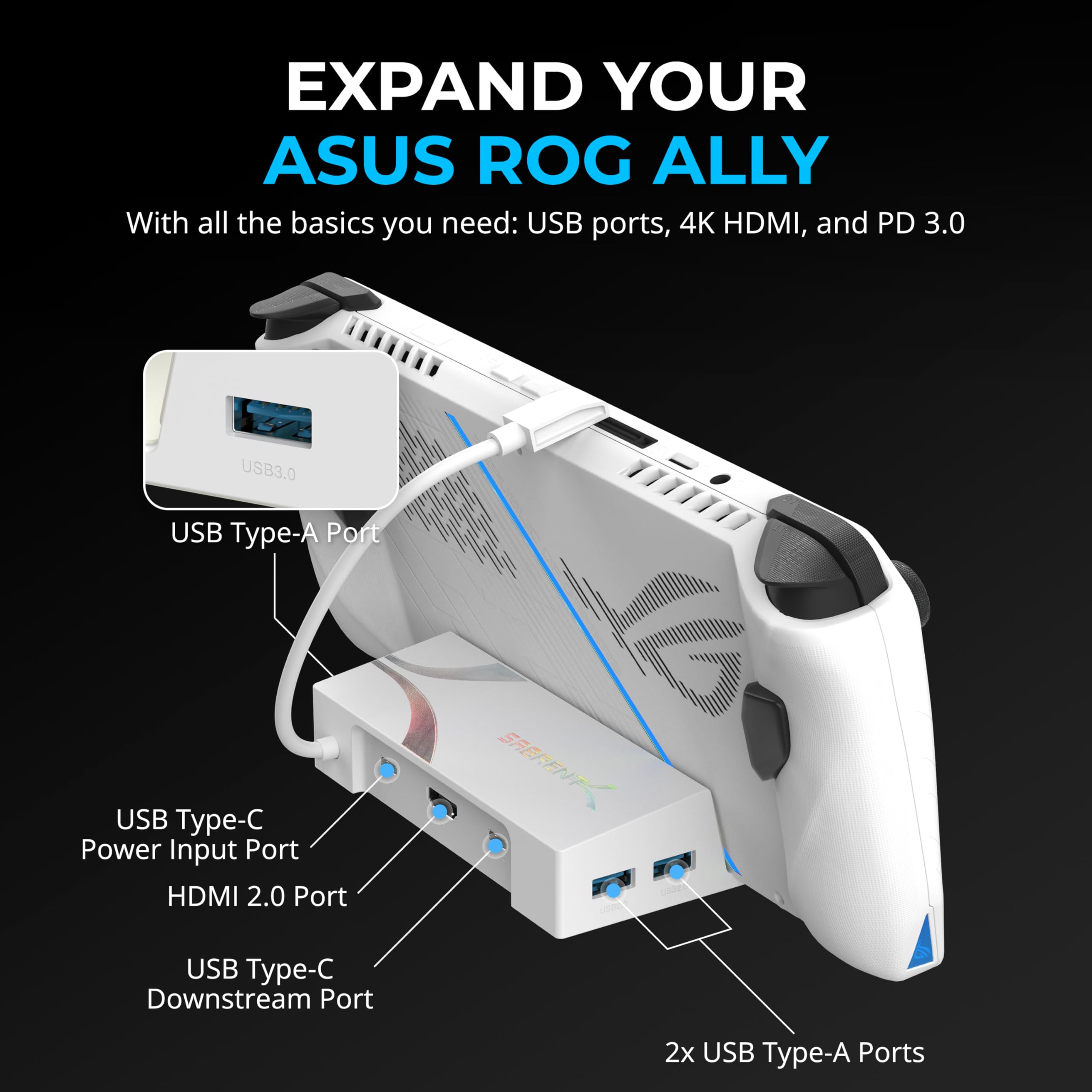 Estação De Acoplamento Sabrent Para Asus Rog Ally De 6 Portas Usb