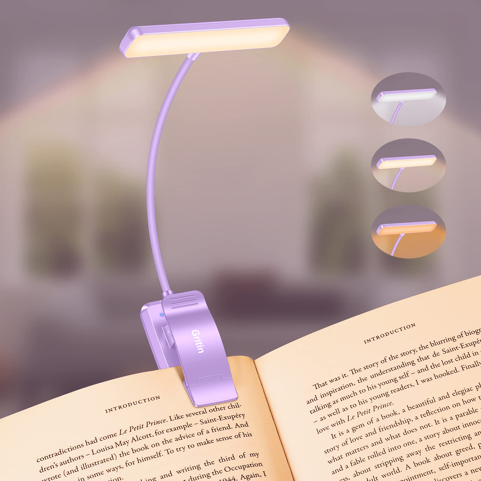 Book Light Gritin 19 Led Recarregável Com 3 Temperaturas De Cor