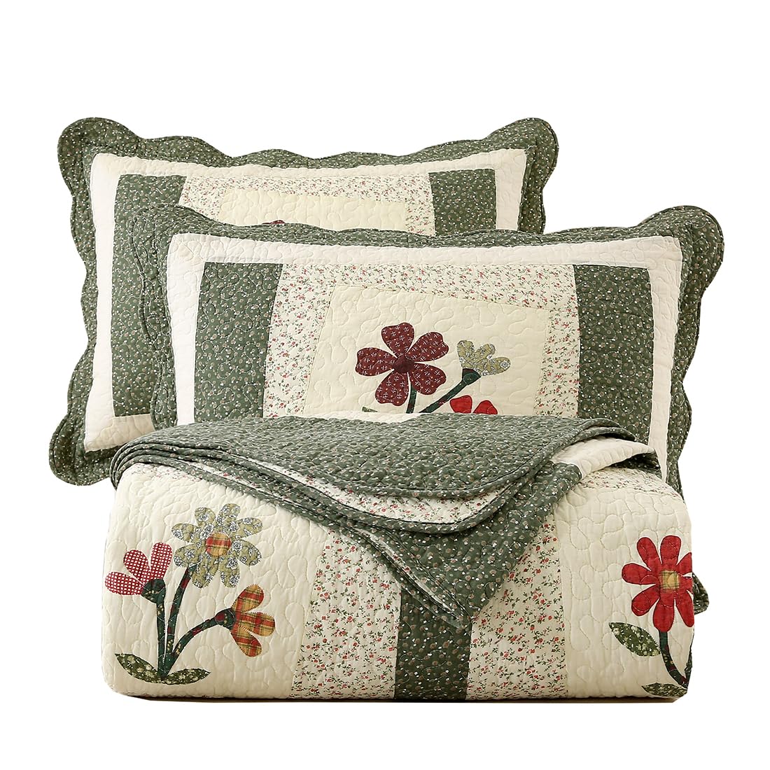 Conjunto De Colchas Acolchoadas Vctops Farmhouse Green 100% Algodão Queen