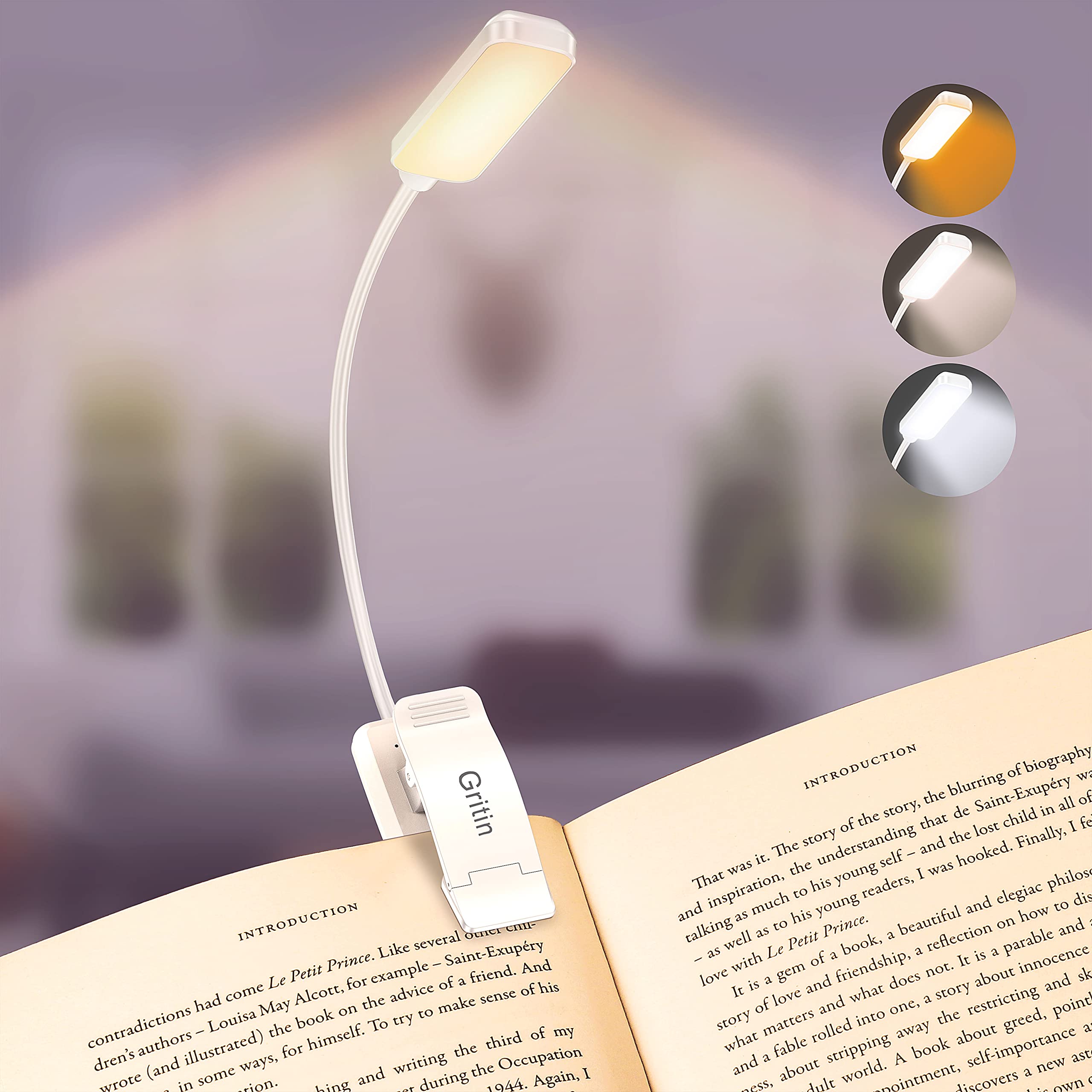 Book Light Gritin 9 Led Recarregável Com 3 Temperaturas De Cor