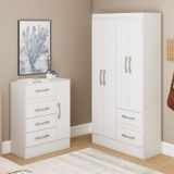 Guarda-roupa 4 Portas E 2 Gavetas Com Cômoda 4 Gavetas E 1 Porta Branco