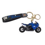 Boneco Moto Corrida Azul Chaveiro Emborrachado Com Mosquetão