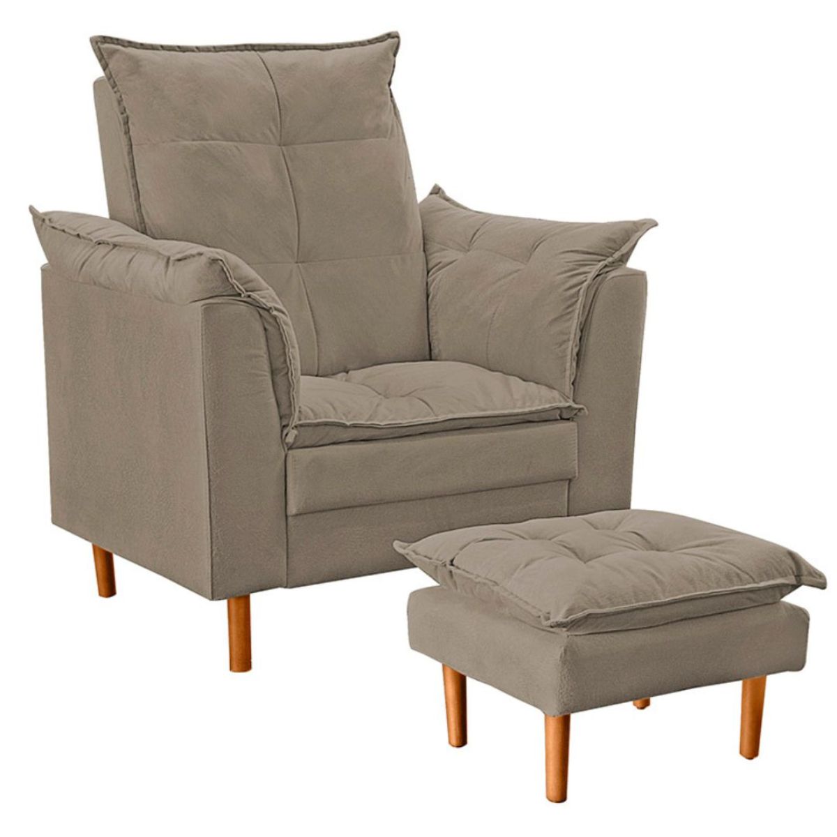 Poltrona De Amamentação Com Puff Quarto De Bebê Anny Suede Cor:bege Escuro