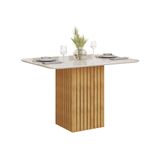 Mesa De Sala Jantar Canes C/ Tampo Madeirado C/ Vidro Curvo 120x90cm Cedro/off White - Dj Móveis